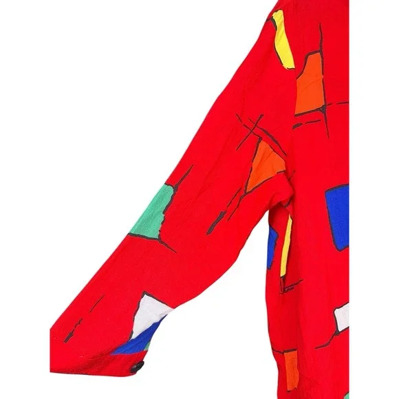 Ali Miles Red Geometric Abstract Button Front‎ Tunic Wired Collar Art to Wear XL - Picture 7 of 11